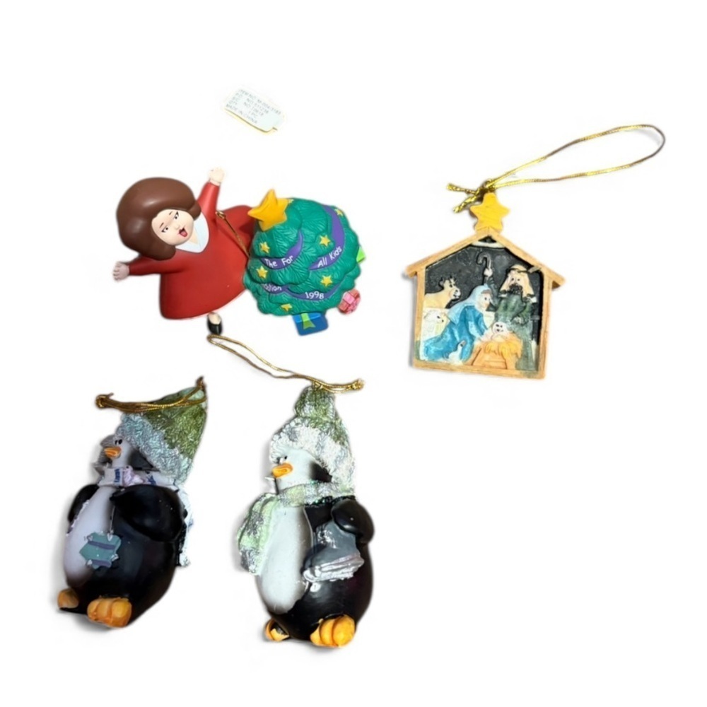 Rosie O’Donnell Nativity Penguin Christmas Ornament Bundle Lot Black